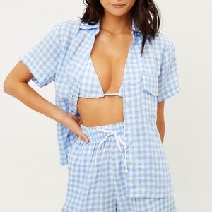 Frankies Bikinis Lou Button Up Top {$145} Color: Bluebell Blue White Daisy Duke